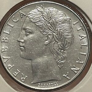 1979 Italian Lire Large Minerva type. Stainless steel coin.